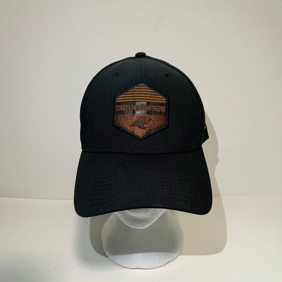 Carolina Panthers New Era 39THIRTY Flex Hat Medium-Large Black Leather Logo - Picture 8 of 8